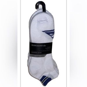 Quicksilver Quarter Socks 5 Pair Men 6-12 White w Multicolor Toe Heel Logo Surf